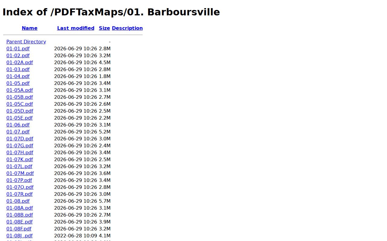 Cabell Assessor PDF tax-map folder for Barboursville locality maps